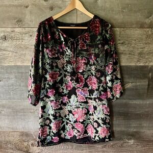 Tolani Womens Floral Velvet Burnout Tunic Top M Black Dark Fairy Witchy‎ Whimsy